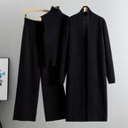 3-Piece Sleeveless Vest Long Cardigan And Wide-leg Pants - Knitted