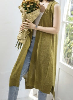Long Vest Sleeveless Linen Cardigan