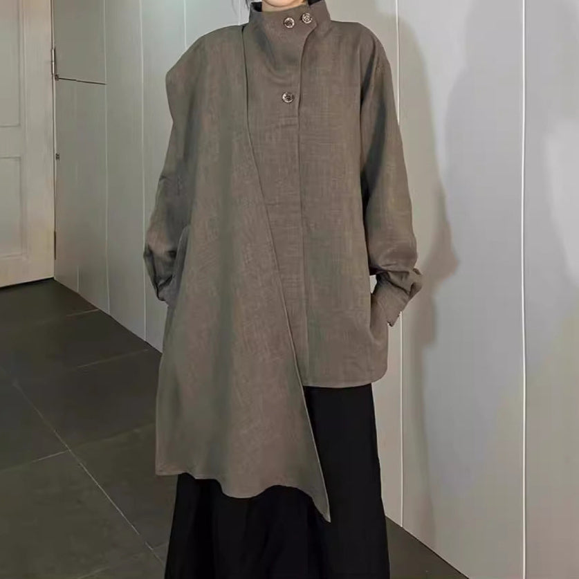 Long Standing-Collar Layered Shirt