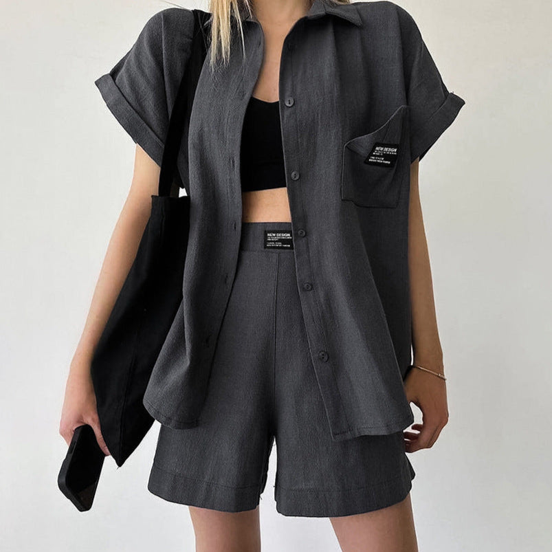 Casual Short-sleeved Shirt & Shorts Linen Suit