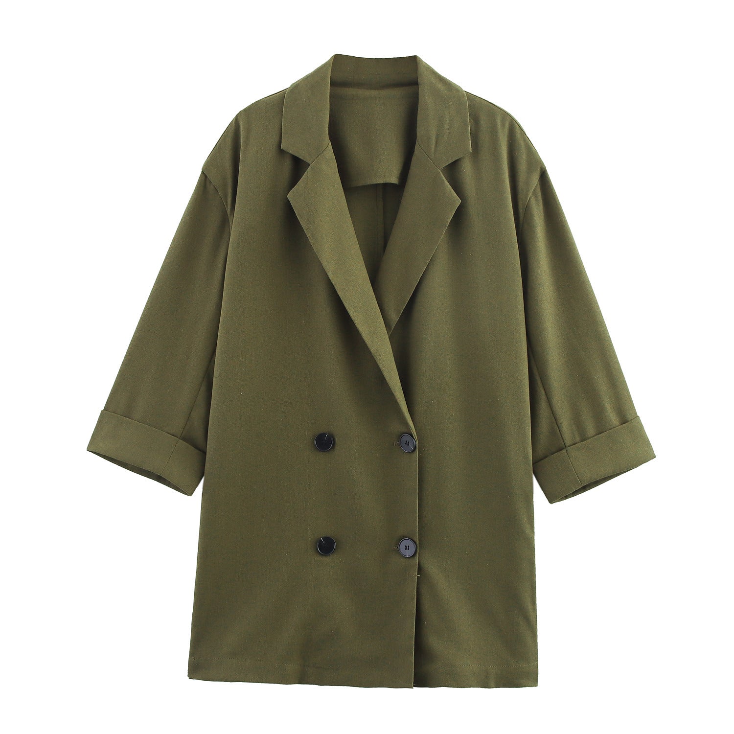 Linen Double Breasted Jacket - Wide Leg Pants Suit