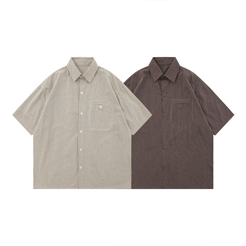Japanese-style Retro Striped Short Sleeve Shirt