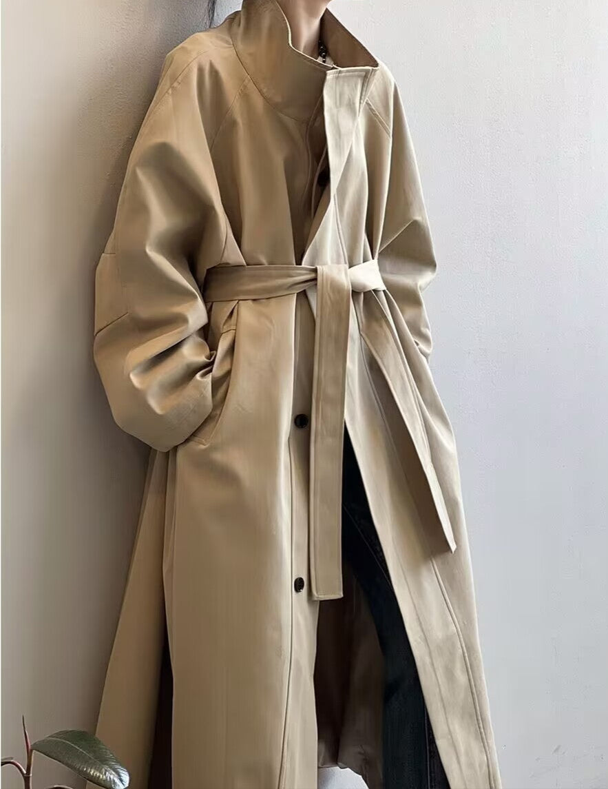 Straight Collar Mid-length Trench Coat