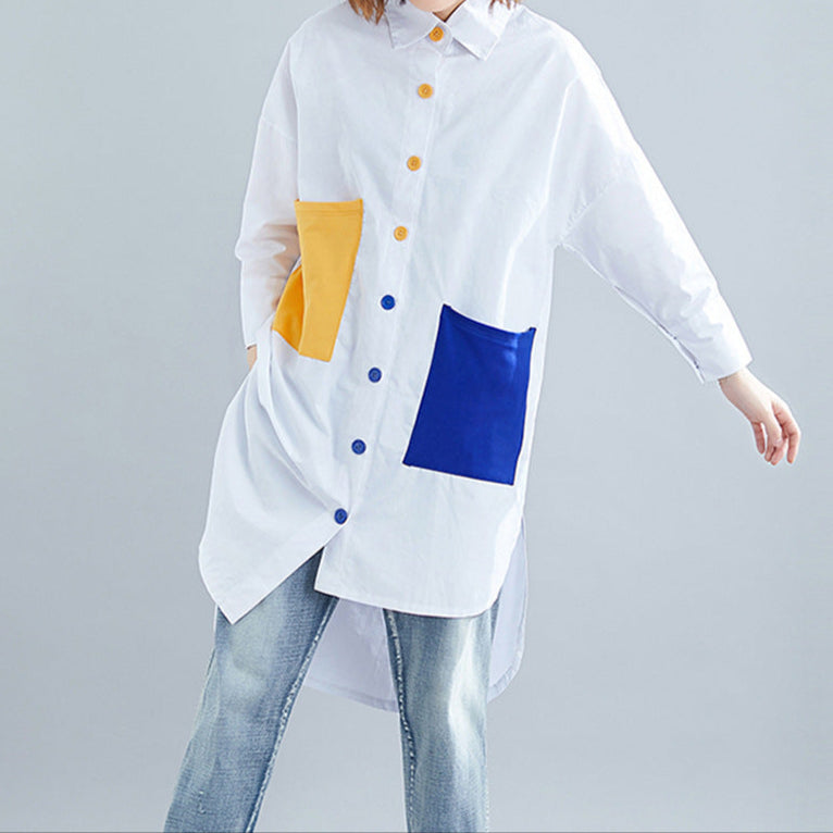Large Pocket Irregular Long Shirt / Shirtdress