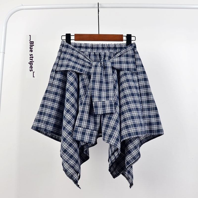 Plaid (T-shirt) Style Irregular Short Skirt / Skirt Top Accessory