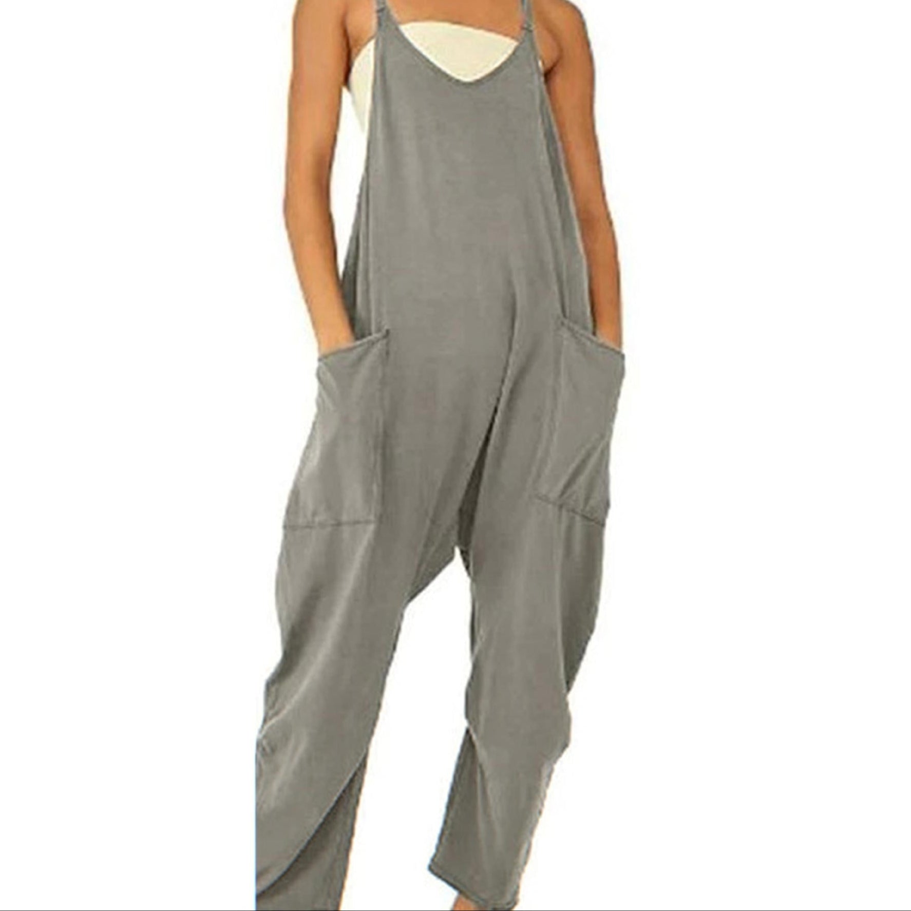 Loose Strap Capri Jumpsuit With Pockets