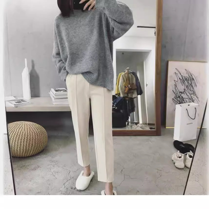 Straight Tapered Elastic Waist Capri Slacks