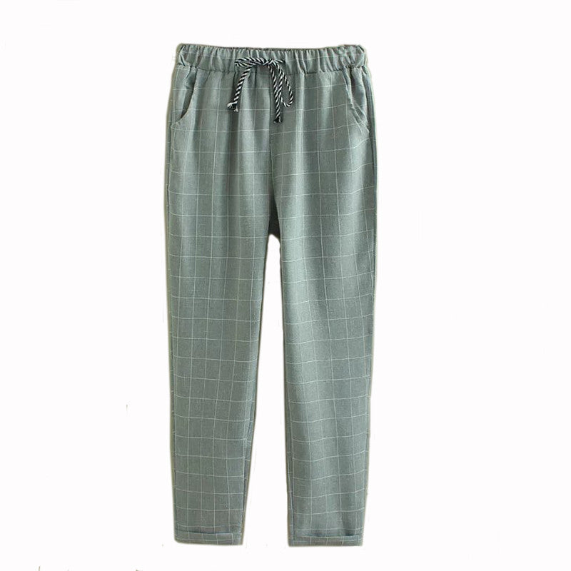 Nine points harem plaid casual pants
