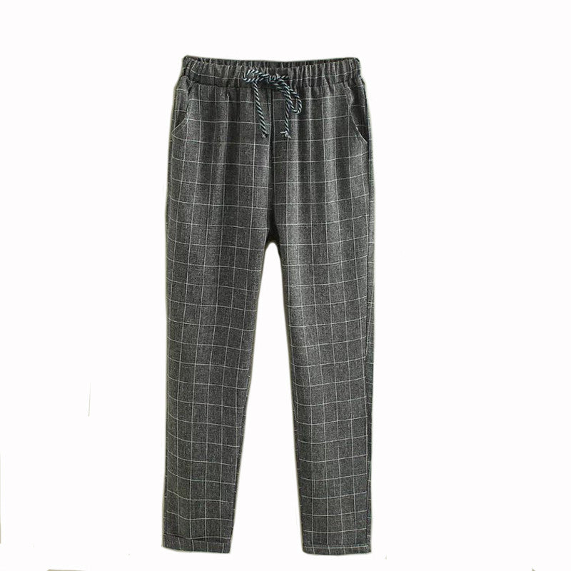 Nine points harem plaid casual pants