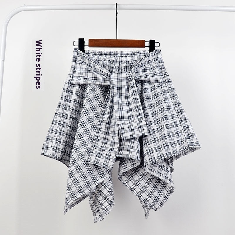 Plaid (T-shirt) Style Irregular Short Skirt / Skirt Top Accessory