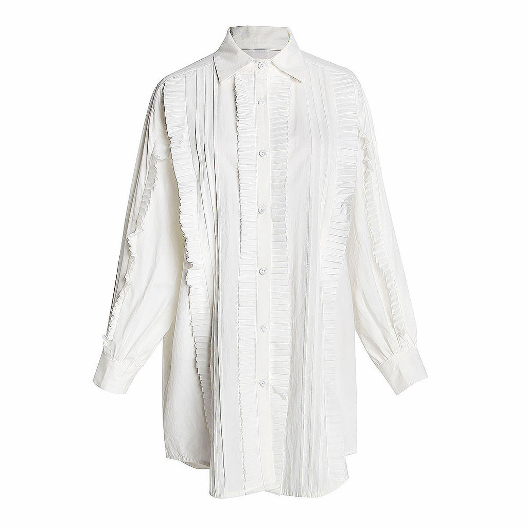 Pleated long shirt/dress w/ vest
