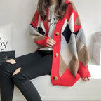 Korean Lazy Style Diamond Cardigan