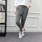 Nine points harem plaid casual pants
