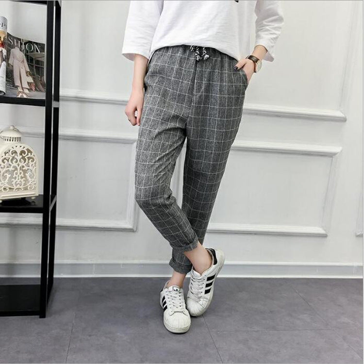 Nine points harem plaid casual pants
