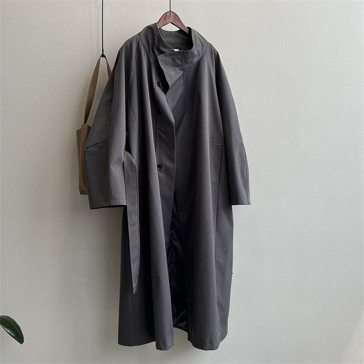 Straight Collar Mid-length Trench Coat
