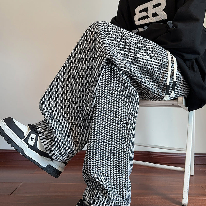 Wide Leg Knitted Trousers - Tie Waist