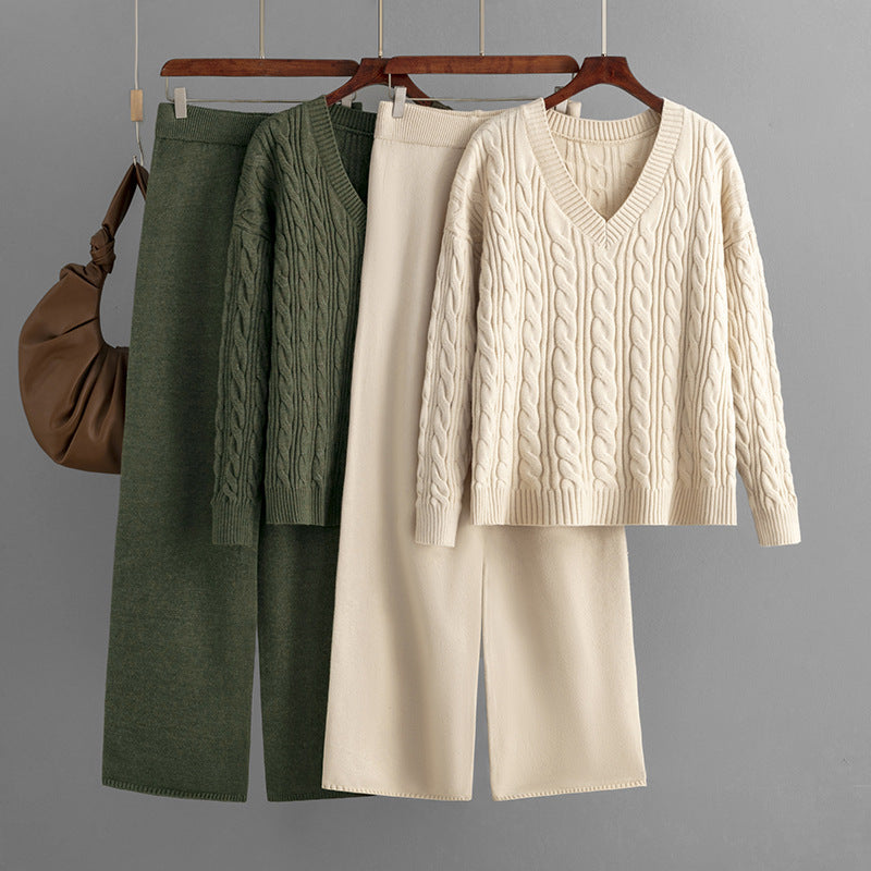 Fashionable Wide Leg Pants Sweater Suit