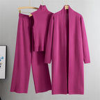 3-Piece Sleeveless Vest Long Cardigan And Wide-leg Pants - Knitted
