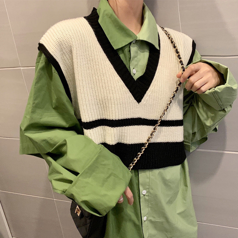 Two-piece cropped vest and long shirt/shirtdress