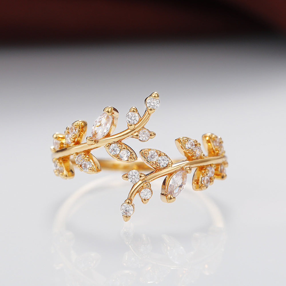 Graceful Leaf Adjustable Ring