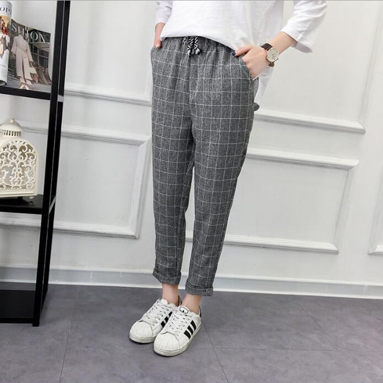Nine points harem plaid casual pants