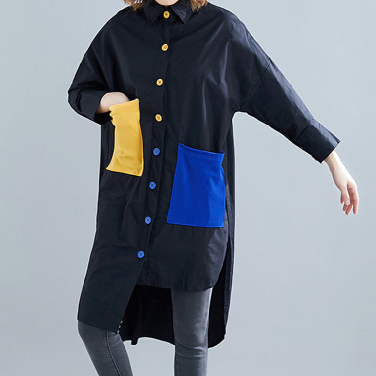 Large Pocket Irregular Long Shirt / Shirtdress