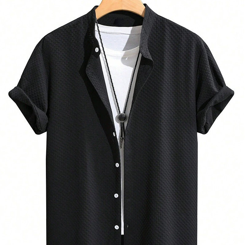 Breathable Casual Band Collar Imprinted Shirt
