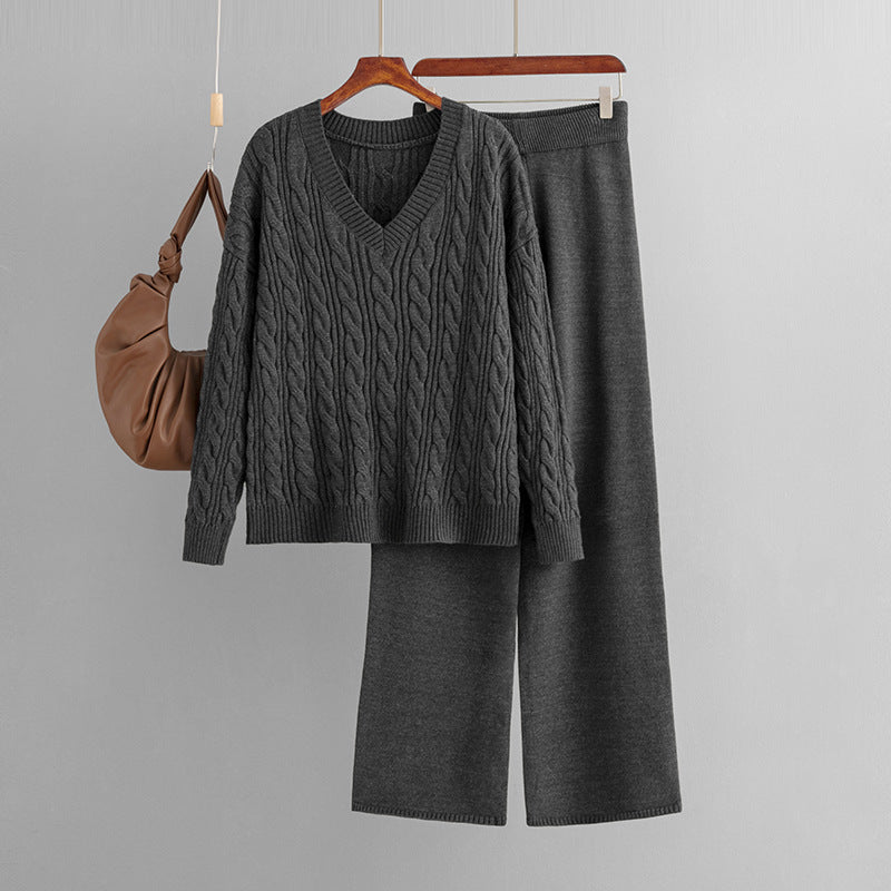 Fashionable Wide Leg Pants Sweater Suit