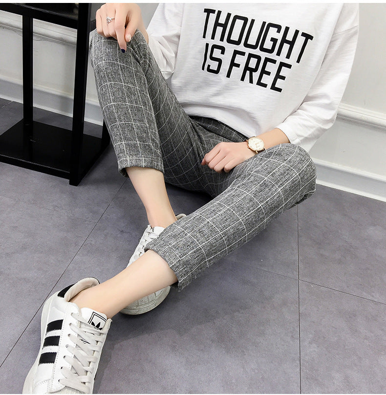 Nine points harem plaid casual pants