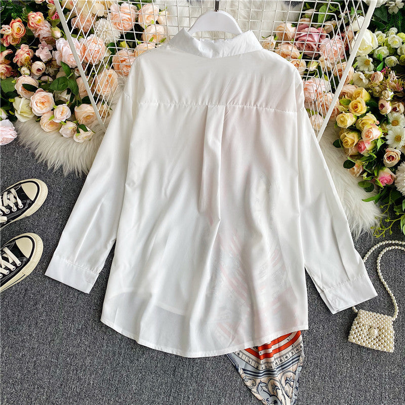Asymmetric Long Sleeve Patterned Shirt
