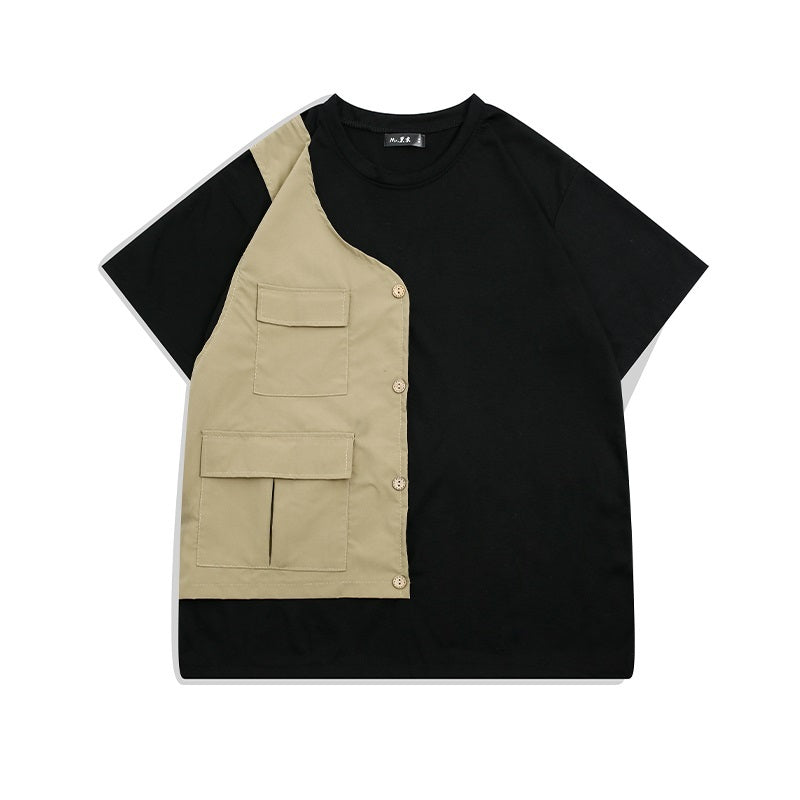 Faux Half-Vest Layered Short-sleeved T-shirt