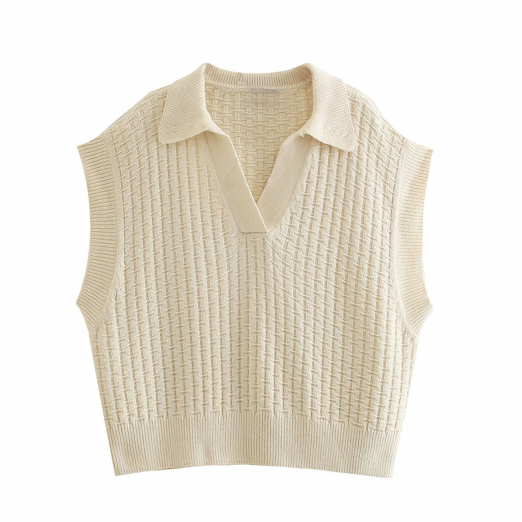 Korean Style Shirt Collar Knitted Vest