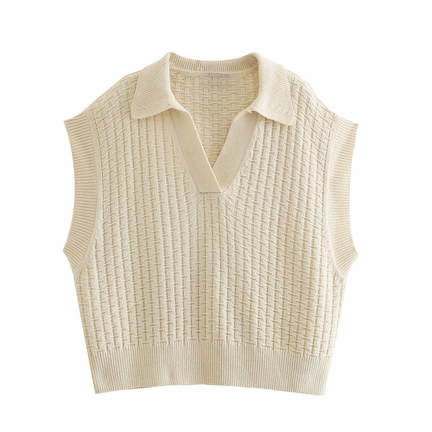 Korean Style Shirt Collar Knitted Vest