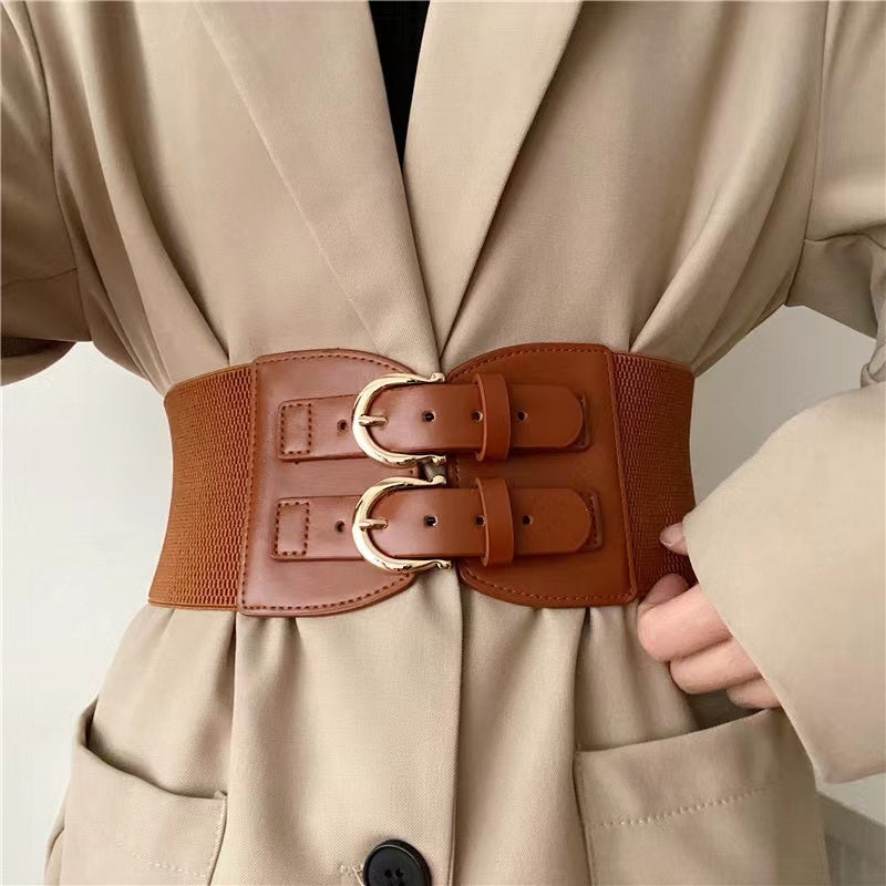 Retro Needle Buckle Waist Elastic Wide Belt