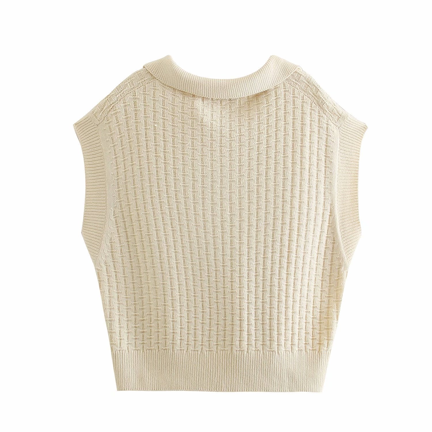 Korean Style Shirt Collar Knitted Vest