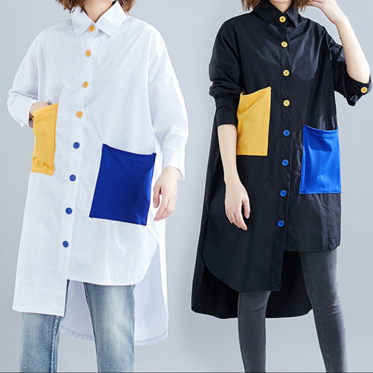 Large Pocket Irregular Long Shirt / Shirtdress
