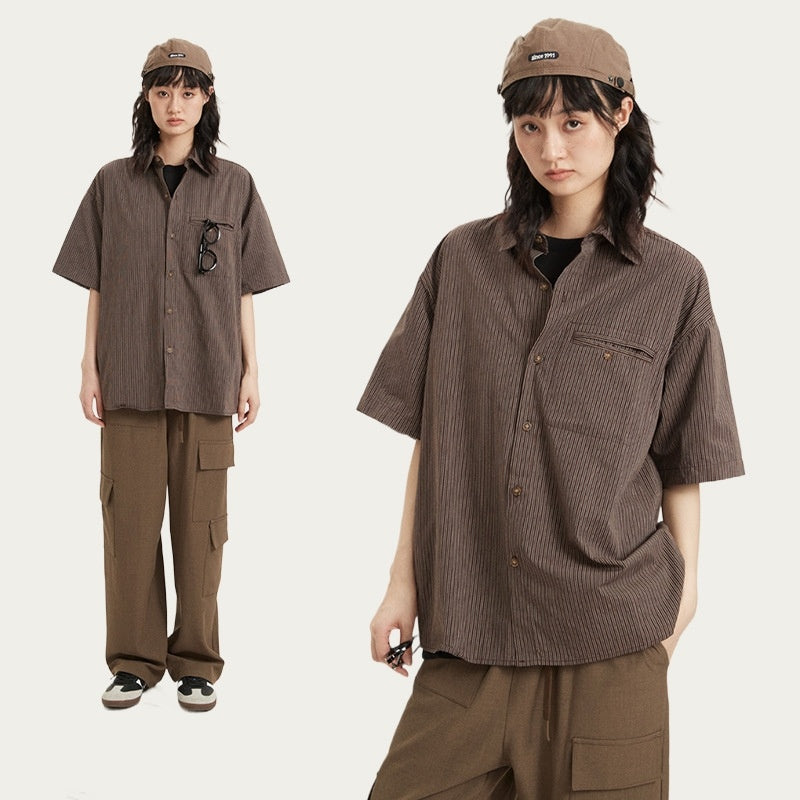 Japanese-style Retro Striped Short Sleeve Shirt