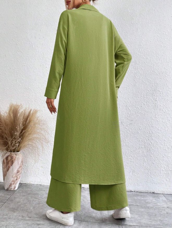 Plus Size Loose Long Shirt Wide Leg Pants Two-piece Set