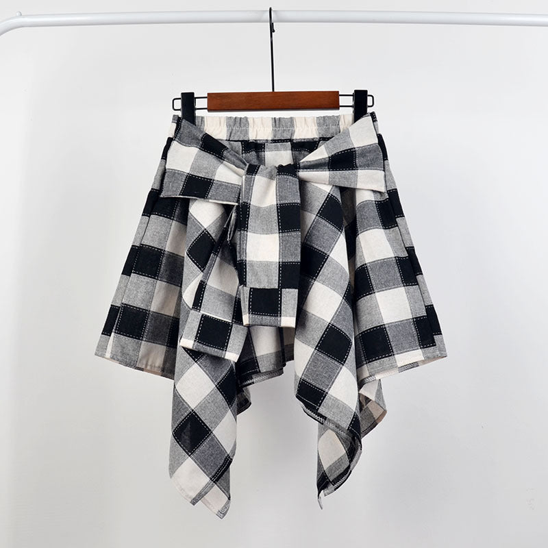 Plaid (T-shirt) Style Irregular Short Skirt / Skirt Top Accessory