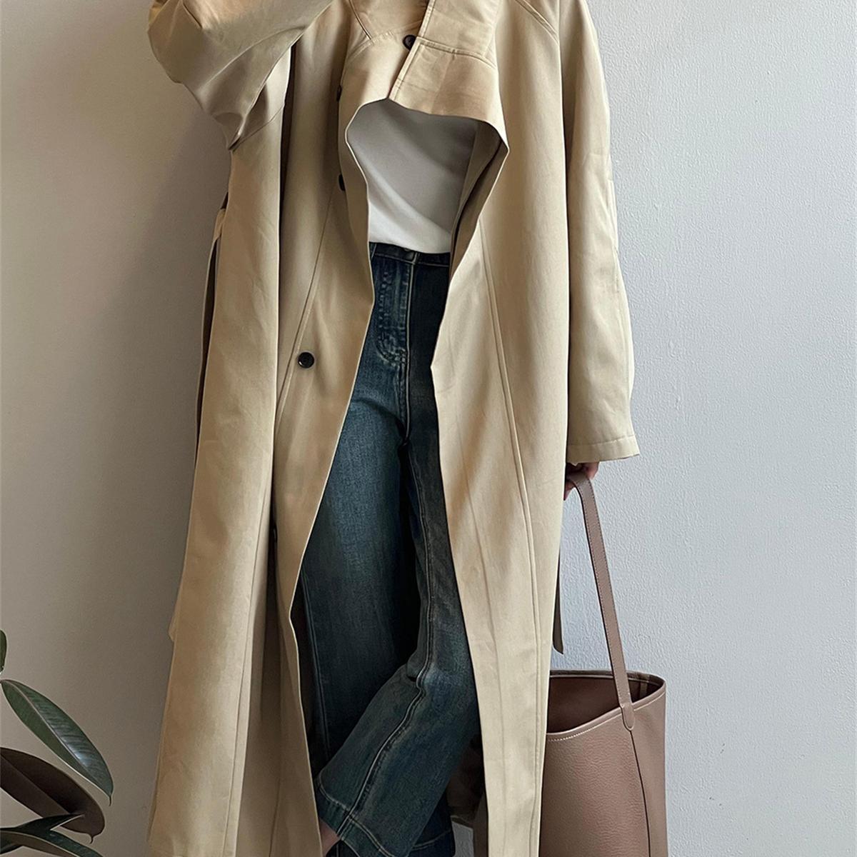 Straight Collar Mid-length Trench Coat
