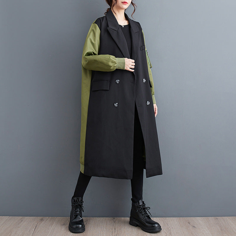 Double-layer Suit Collar Trench Coat