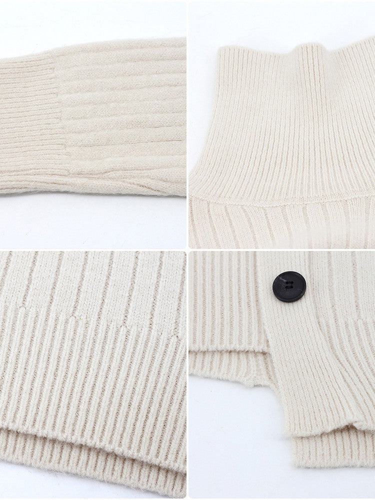 Buttoned Asymmetrical Knitted Turtleneck Sweater