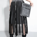 Elastic waist and mesh skirt with pockets