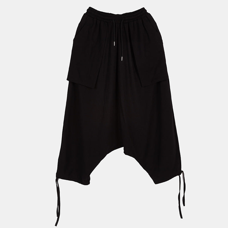 Drawstring Lantern Harem Pants - Faux Double Layer