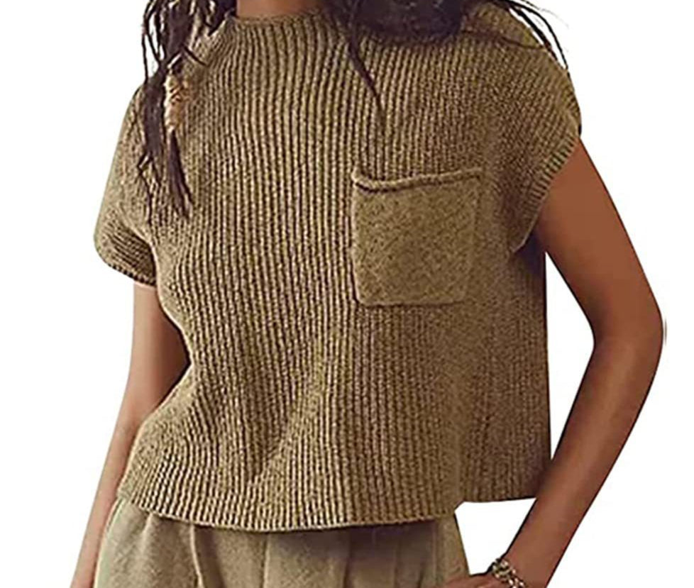 Knitted Sleeveless Pocket Casual Pullover Vest