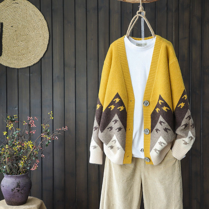 Retro Cardigan Jacket Knitted Loose Korean Style