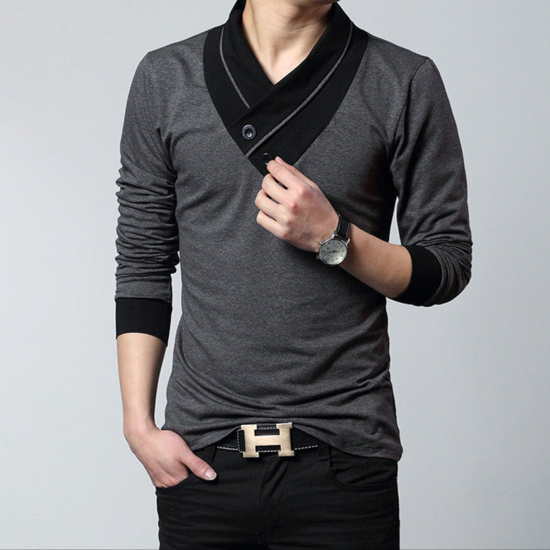 Layered Collar Sleek Long-Sleeved t-Shirt
