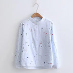 Simple Paint Splatter Band-collar long sleeve shirt