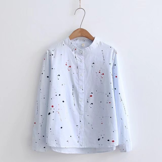 Simple Paint Splatter Band-collar long sleeve shirt