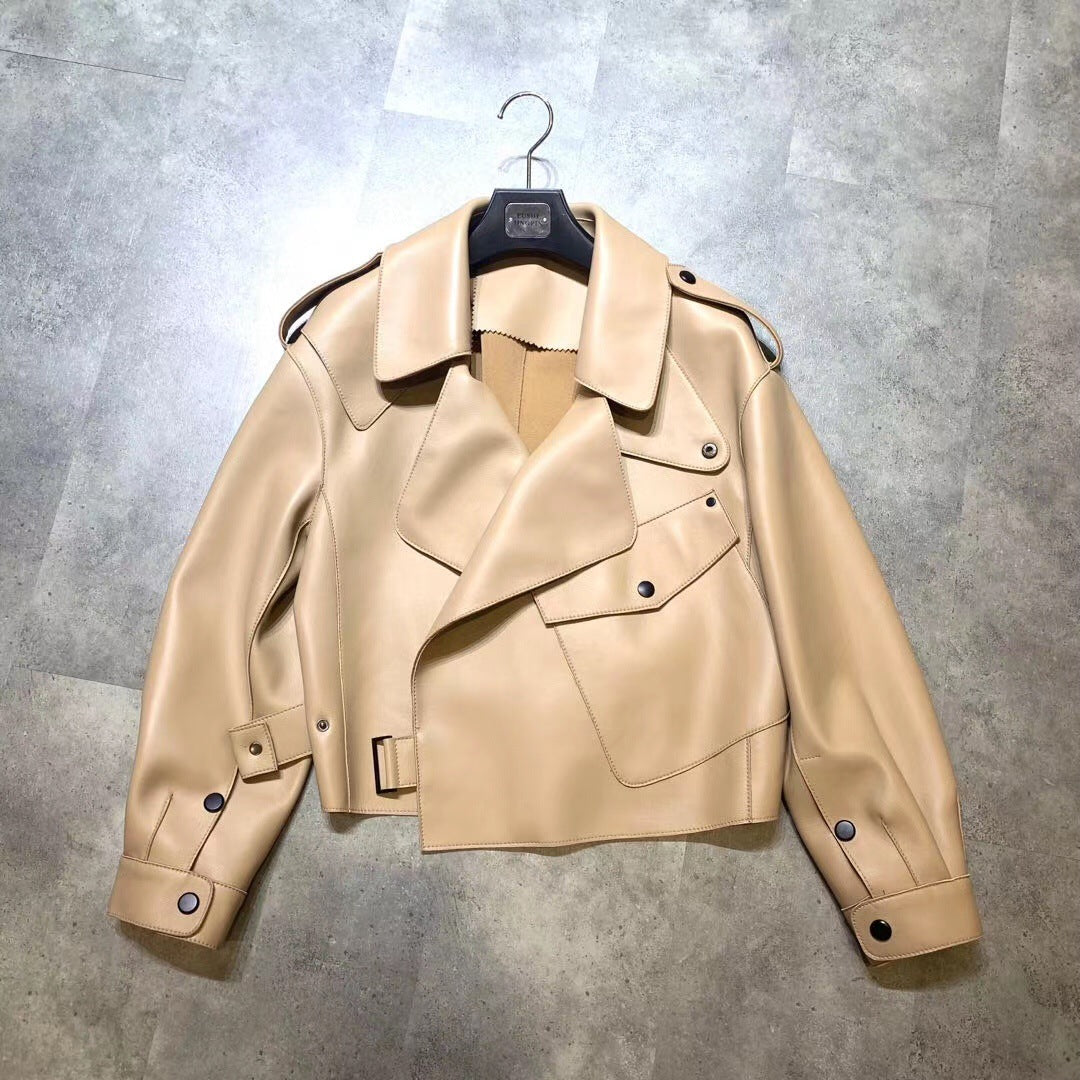 Leather Loose-fitting Cropped Jacket